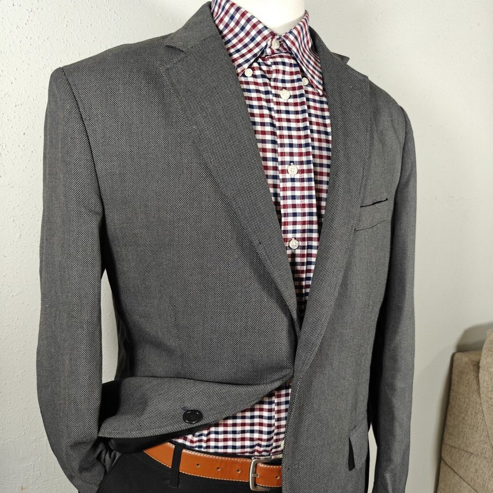 Van Heusen Studio Men's Sport Coat Blazer Two Button Gray Polyester Rayon 44L - Picture 3 of 13